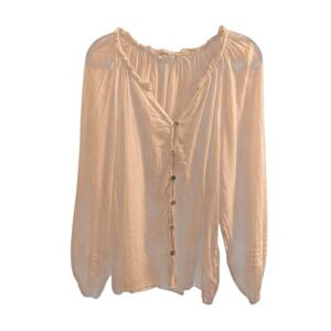 Beachlunchlounge White Gauze Button Front Peasant Blouse XL Balloon Sleeve Top